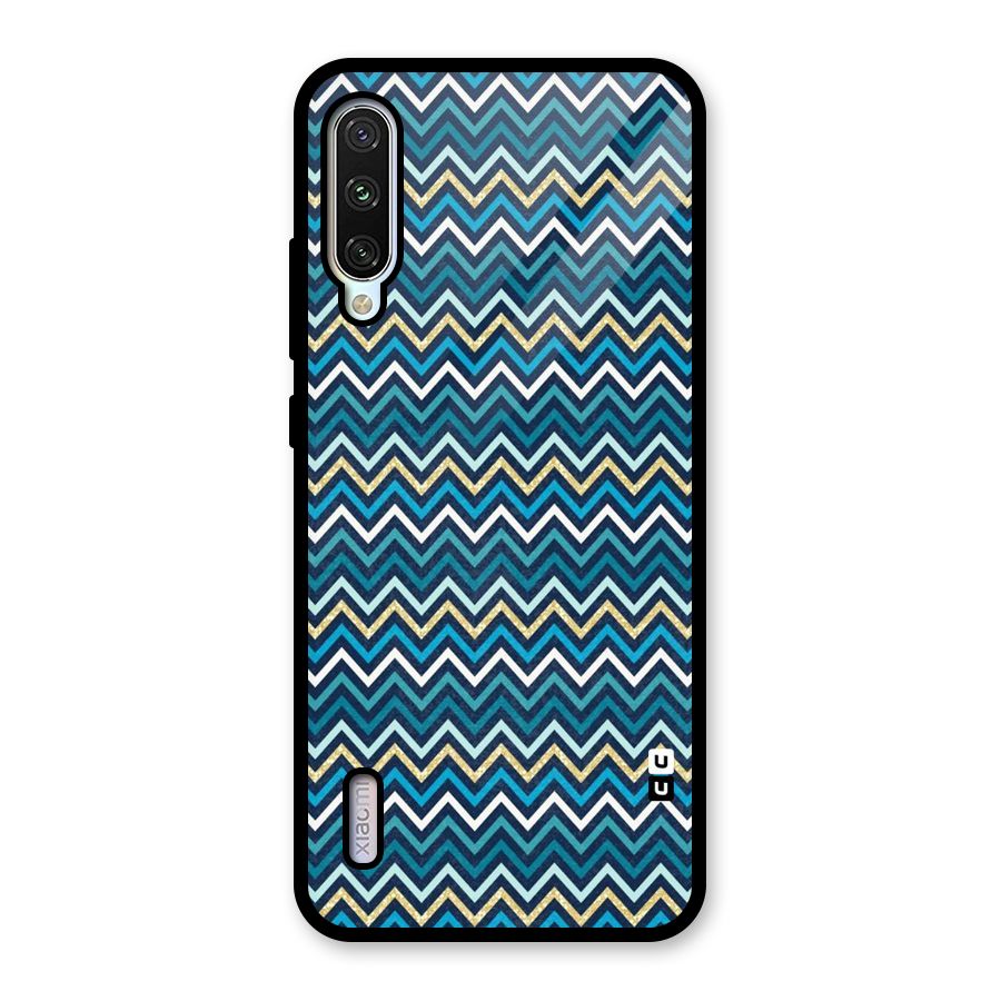 Blue Shades Chevron Pattern Glass Back Case for Mi A3