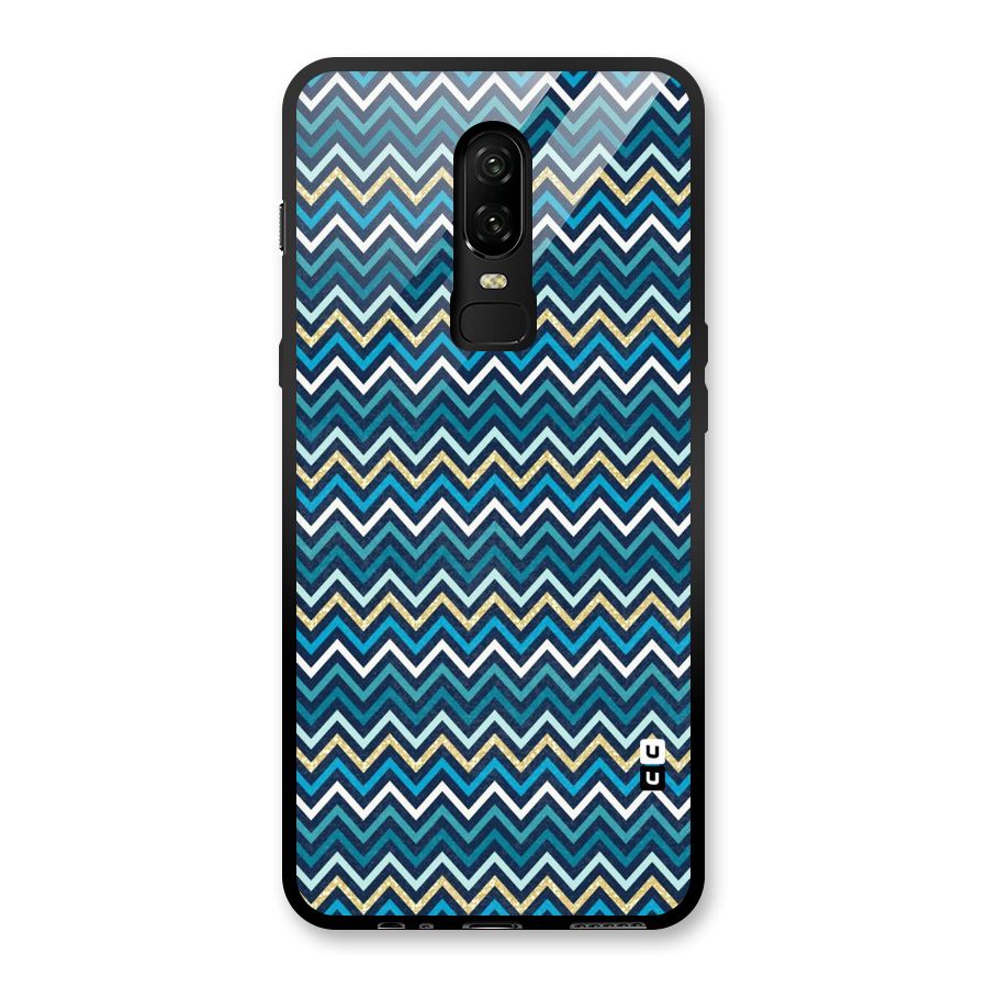 Blue Shades Chevron Pattern Glass Back Case for OnePlus 6