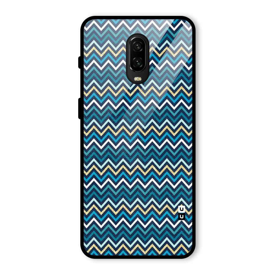 Blue Shades Chevron Pattern Glass Back Case for OnePlus 6T