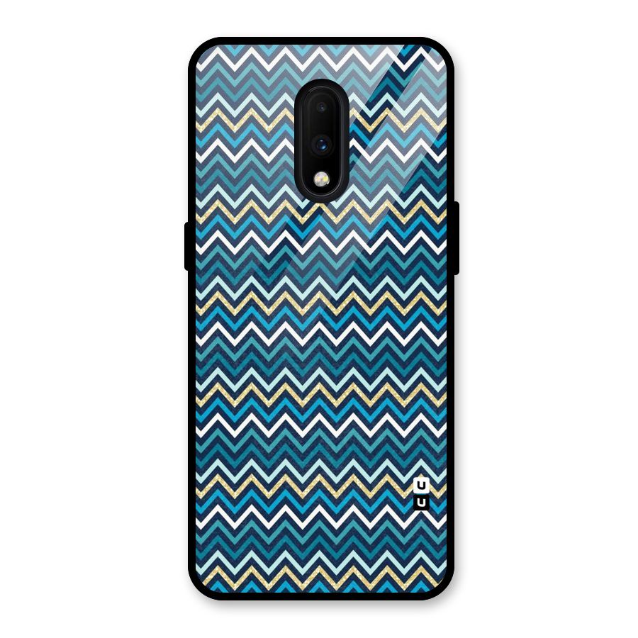 Blue Shades Chevron Pattern Glass Back Case for OnePlus 7