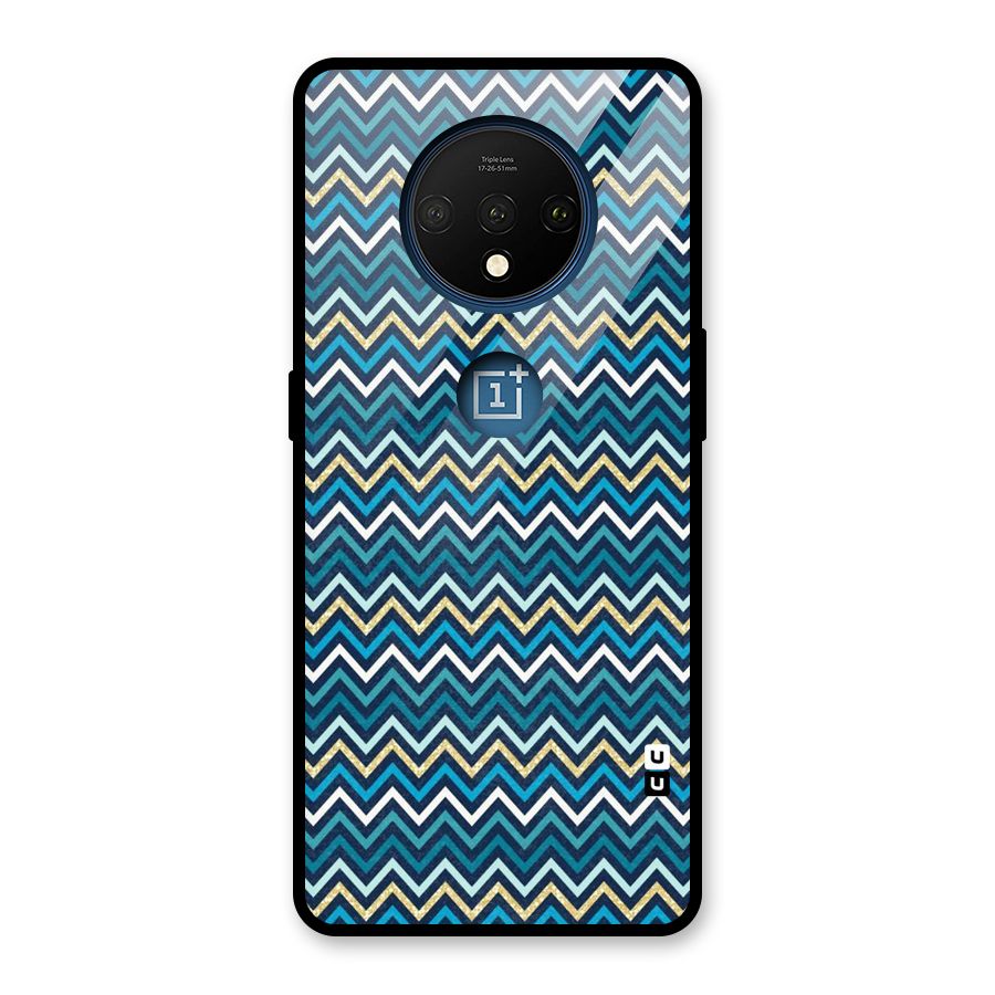 Blue Shades Chevron Pattern Glass Back Case for OnePlus 7T