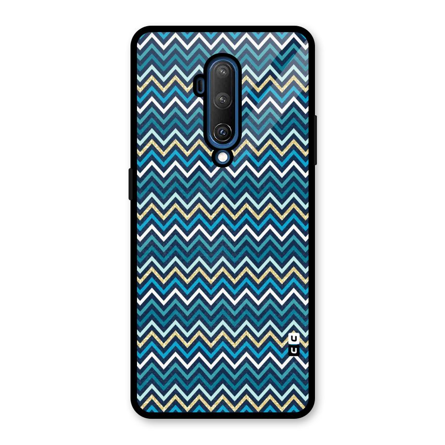 Blue Shades Chevron Pattern Glass Back Case for OnePlus 7T Pro