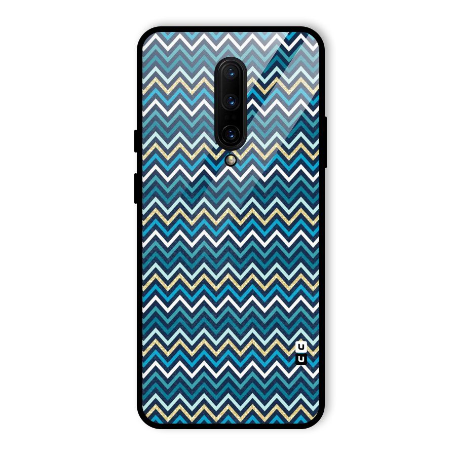 Blue Shades Chevron Pattern Glass Back Case for OnePlus 7 Pro