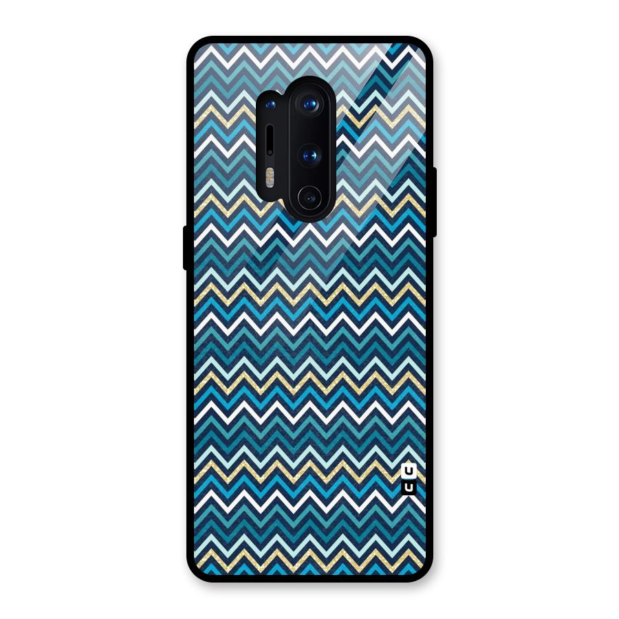 Blue Shades Chevron Pattern Glass Back Case for OnePlus 8 Pro