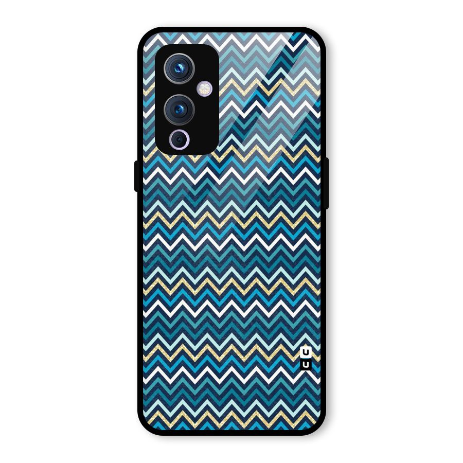 Blue Shades Chevron Pattern Glass Back Case for OnePlus 9