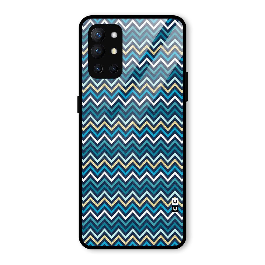 Blue Shades Chevron Pattern Glass Back Case for OnePlus 9R