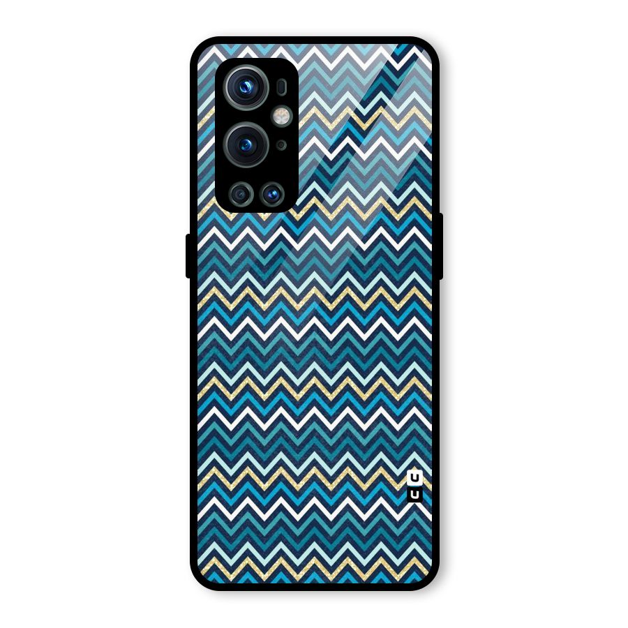 Blue Shades Chevron Pattern Glass Back Case for OnePlus 9 Pro