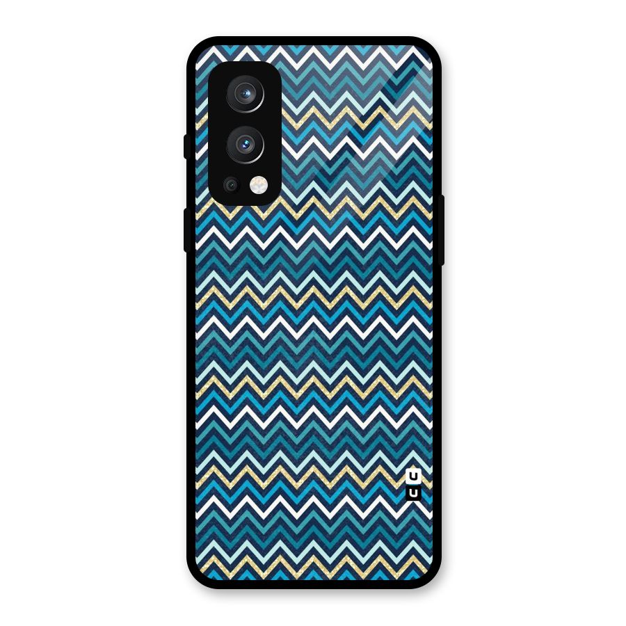Blue Shades Chevron Pattern Glass Back Case for OnePlus Nord 2 5G