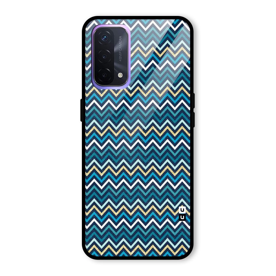 Blue Shades Chevron Pattern Glass Back Case for Oppo A74 5G