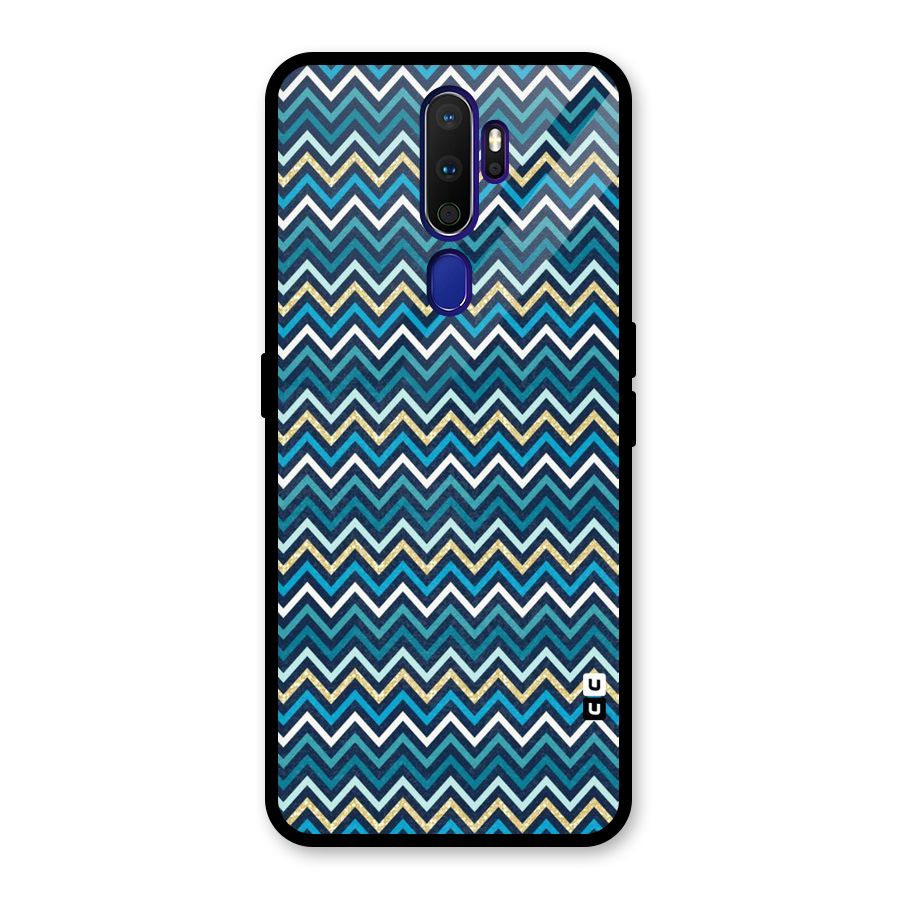 Blue Shades Chevron Pattern Glass Back Case for Oppo A9 (2020)
