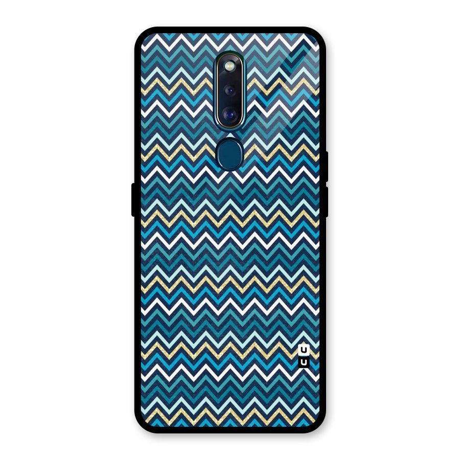 Blue Shades Chevron Pattern Glass Back Case for Oppo F11 Pro