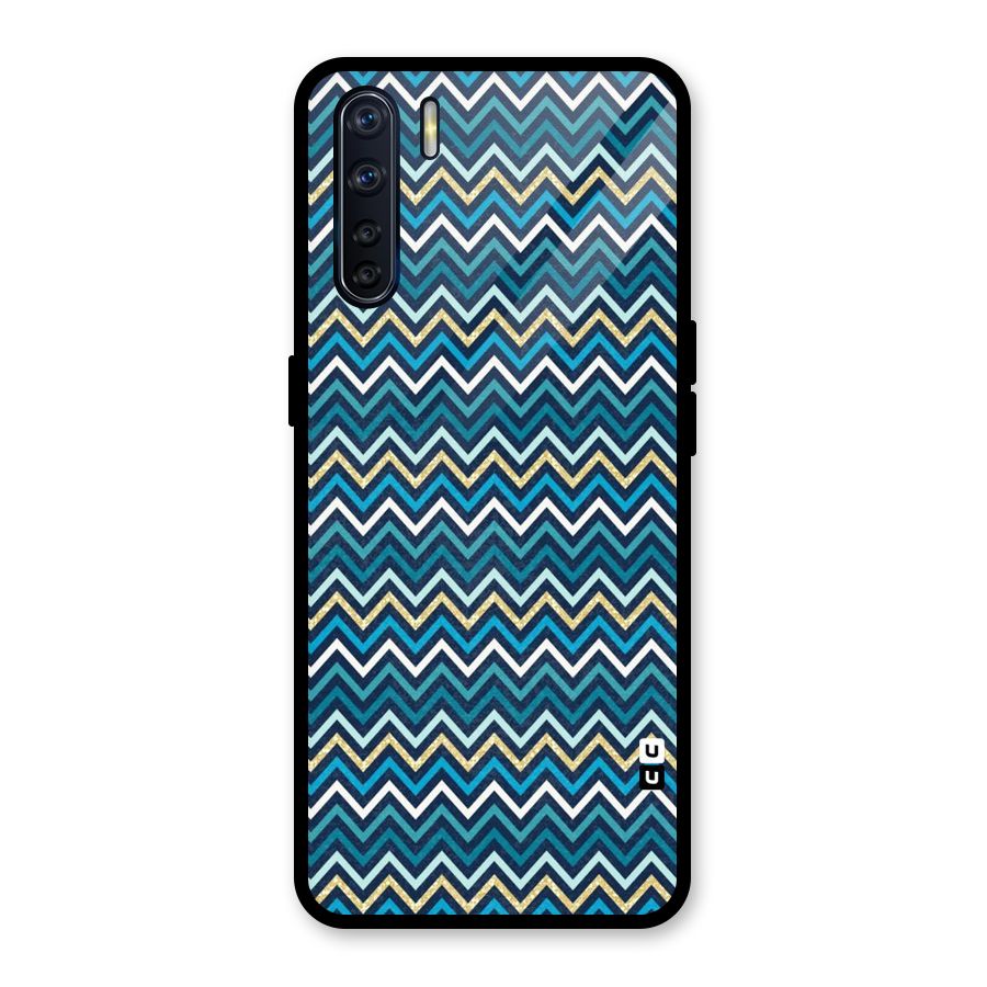 Blue Shades Chevron Pattern Glass Back Case for Oppo F15