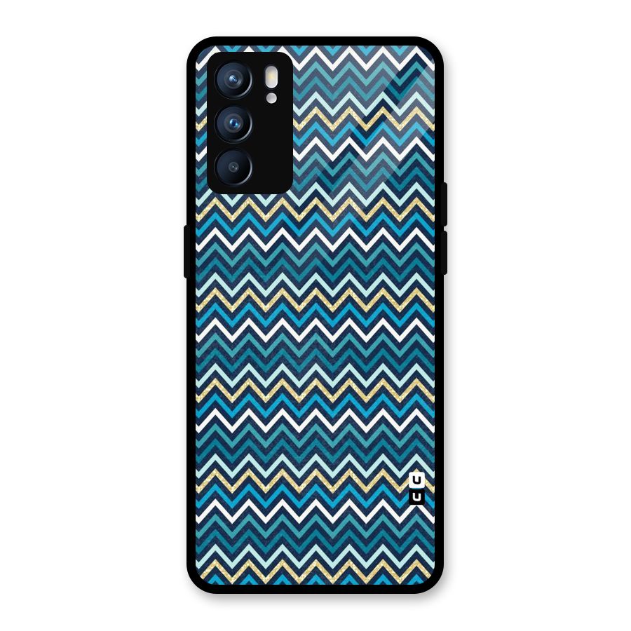 Blue Shades Chevron Pattern Glass Back Case for Oppo Reno6 5G