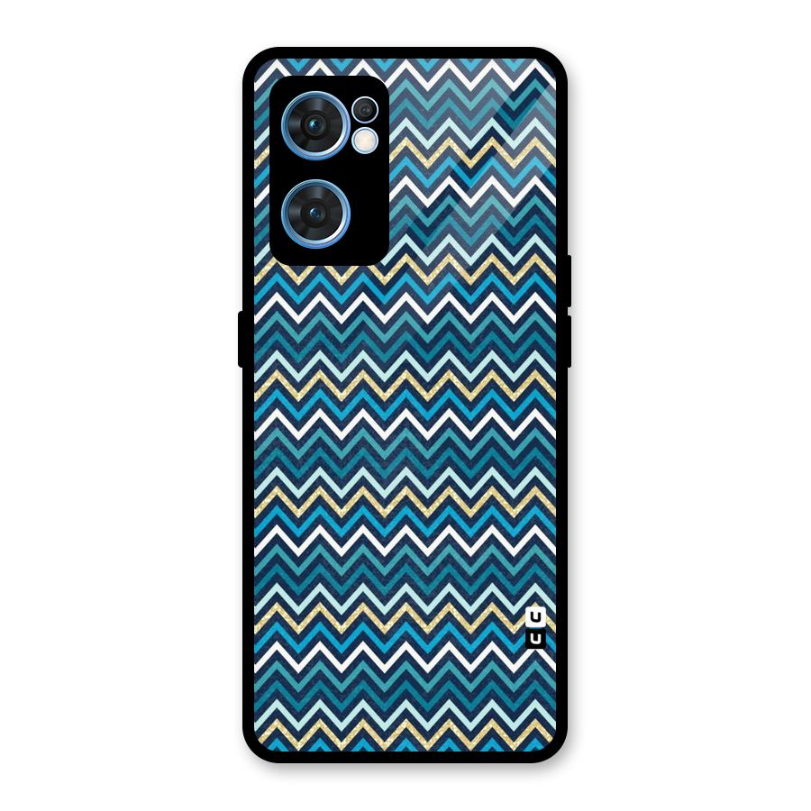 Blue Shades Chevron Pattern Glass Back Case for Oppo Reno7 5G