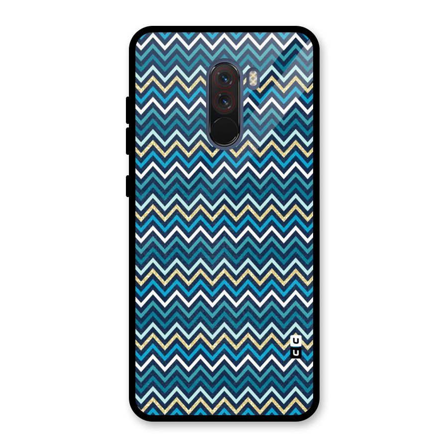 Blue Shades Chevron Pattern Glass Back Case for Poco F1