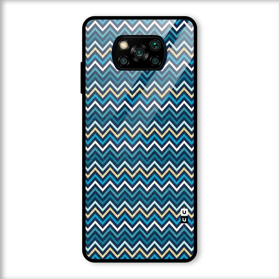 Blue Shades Chevron Pattern Glass Back Case for Poco X3