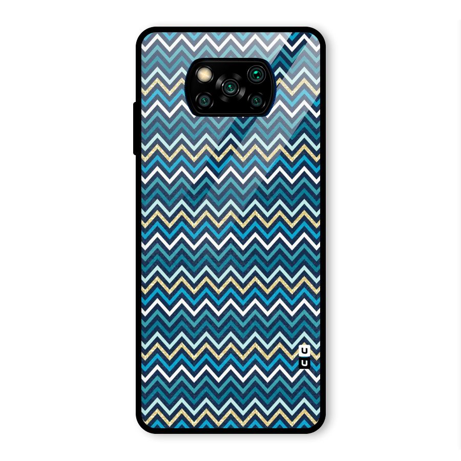 Blue Shades Chevron Pattern Glass Back Case for Poco X3 Pro