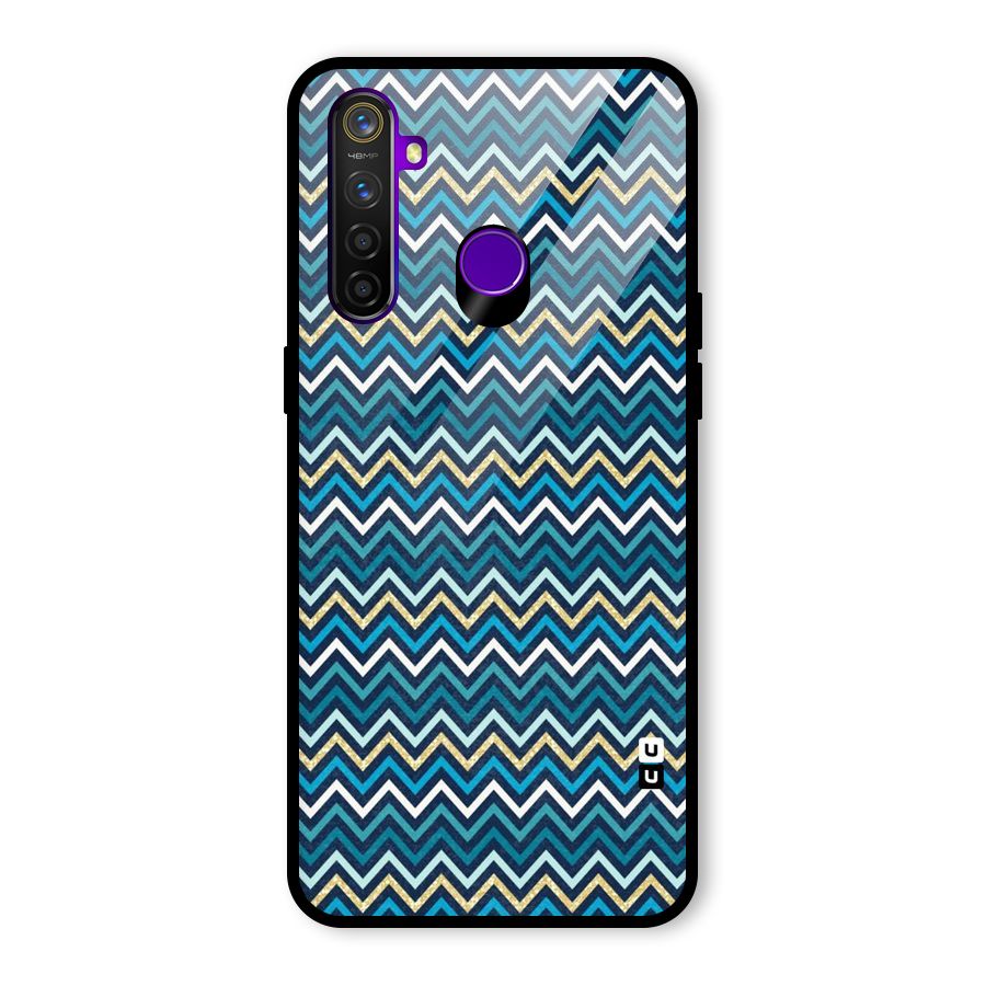 Blue Shades Chevron Pattern Glass Back Case for Realme 5 Pro