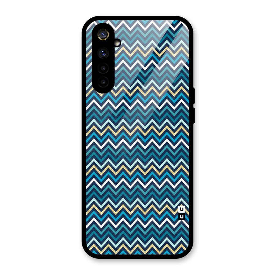 Blue Shades Chevron Pattern Glass Back Case for Realme 6i