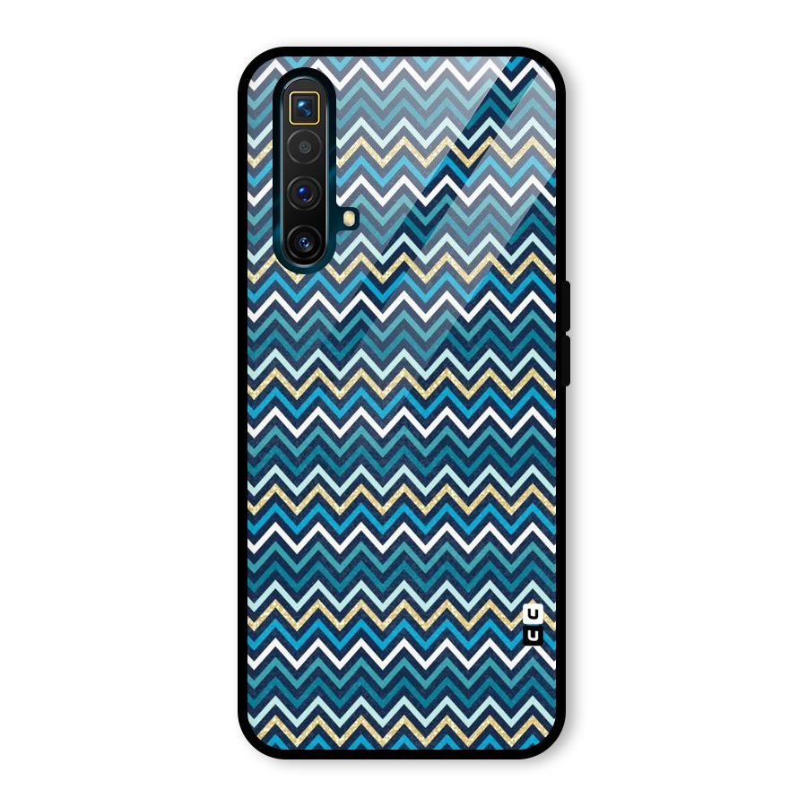Blue Shades Chevron Pattern Glass Back Case for Realme X3