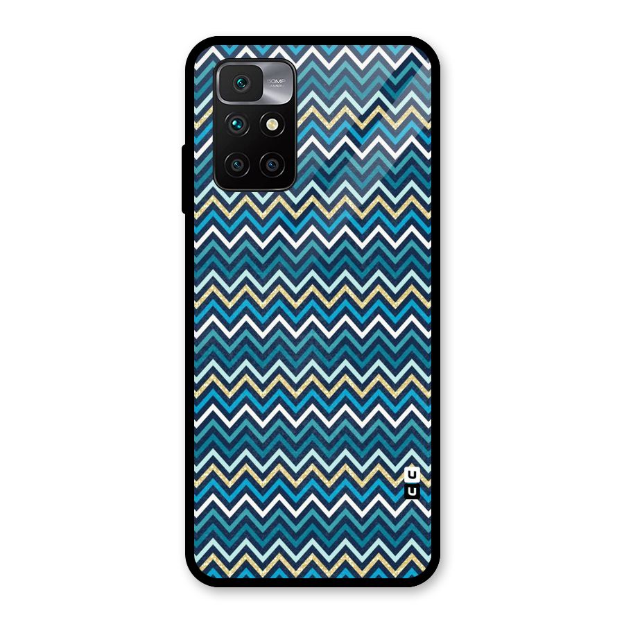Blue Shades Chevron Pattern Glass Back Case for Redmi 10 Prime