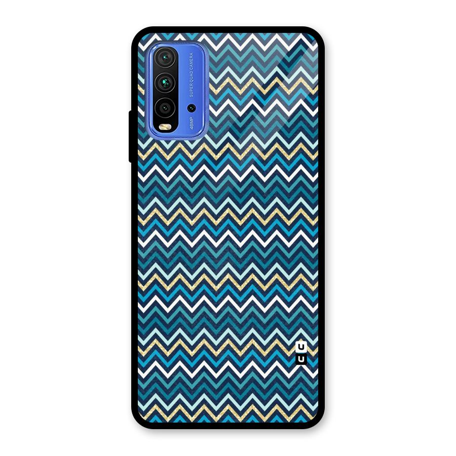 Blue Shades Chevron Pattern Glass Back Case for Redmi 9 Power