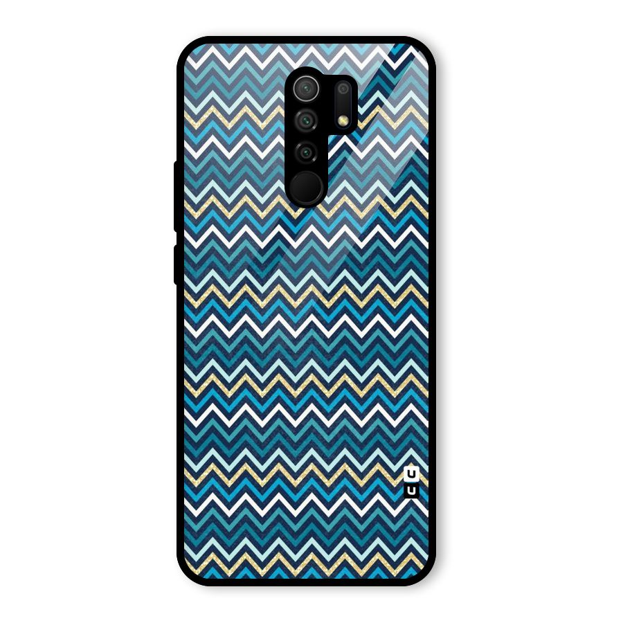 Blue Shades Chevron Pattern Glass Back Case for Redmi 9 Prime