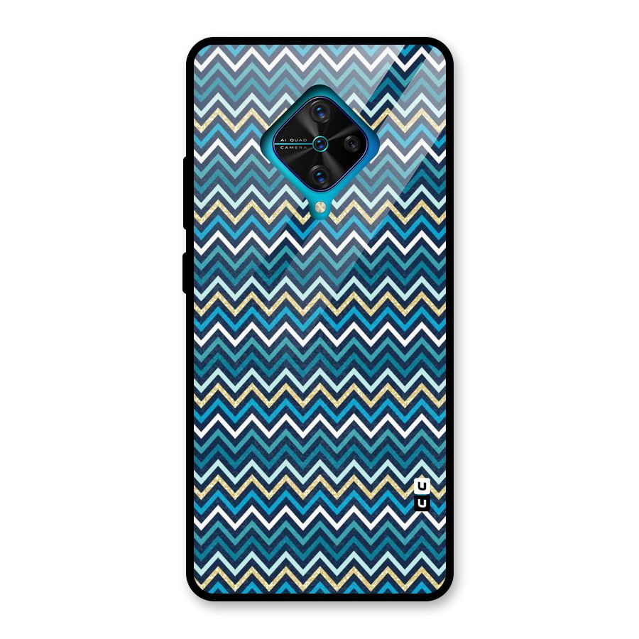 Blue Shades Chevron Pattern Glass Back Case for Vivo S1 Pro