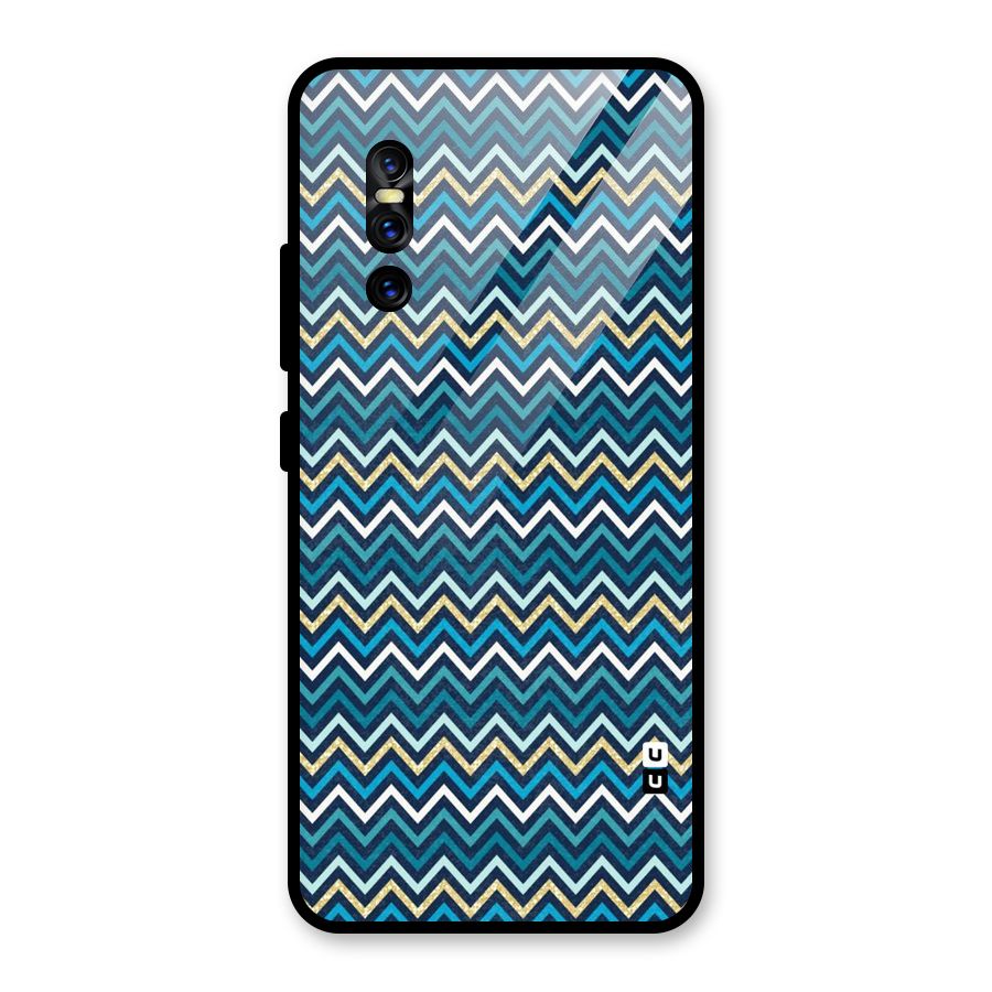 Blue Shades Chevron Pattern Glass Back Case for Vivo V15 Pro