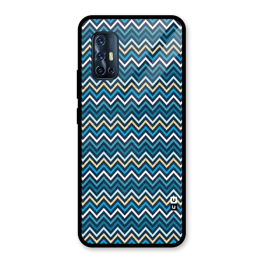 Blue Shades Chevron Pattern Glass Back Case for Vivo V17