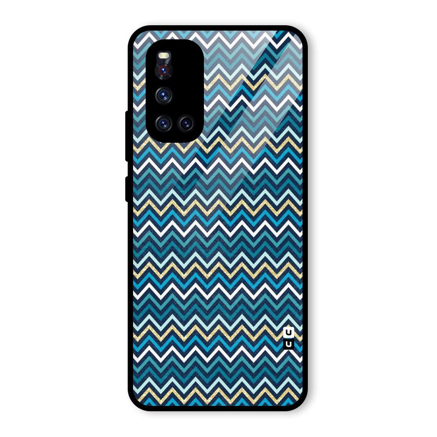 Blue Shades Chevron Pattern Glass Back Case for Vivo V19