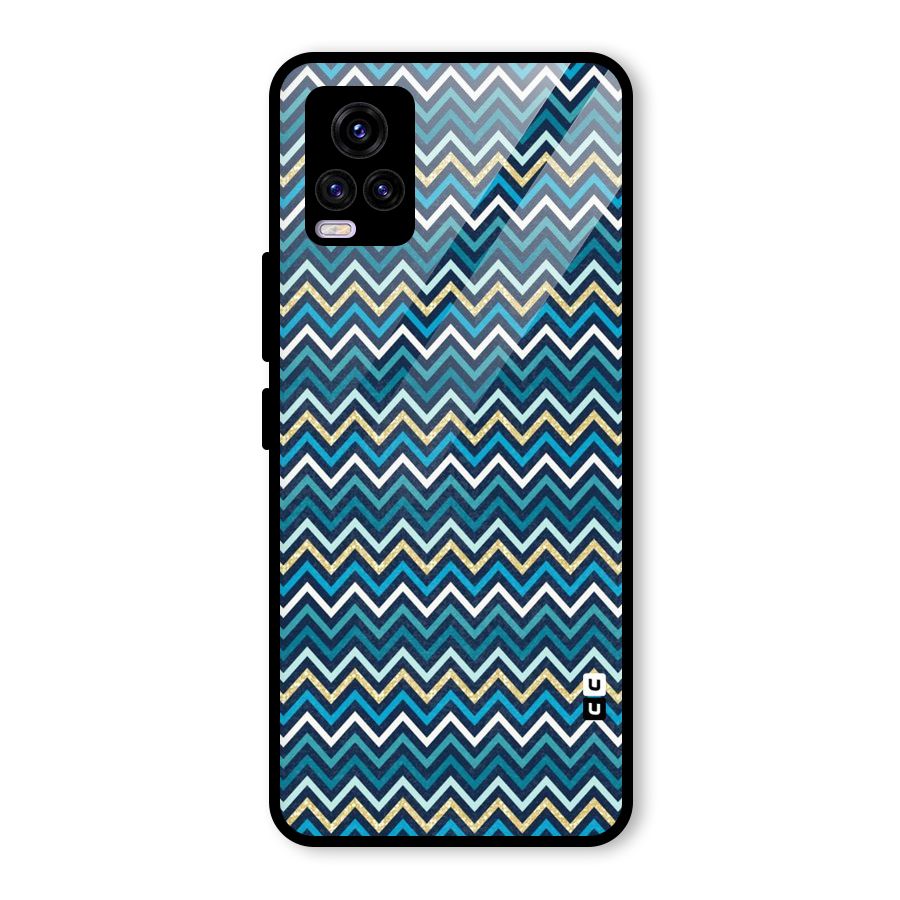 Blue Shades Chevron Pattern Glass Back Case for Vivo V20