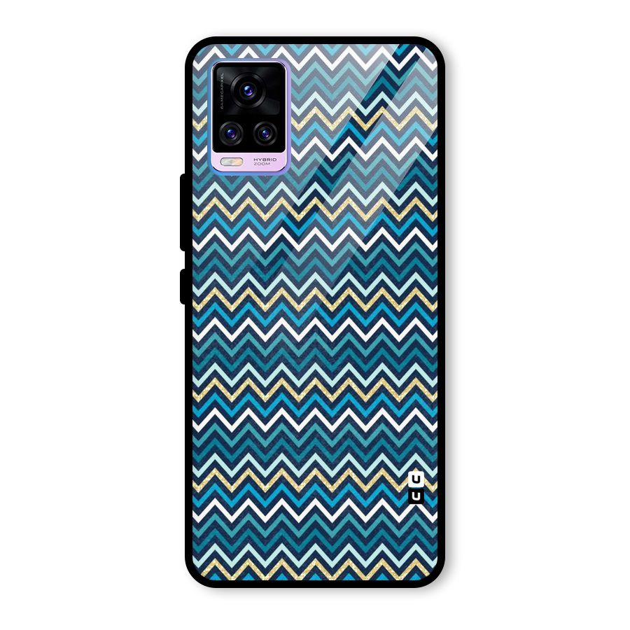 Blue Shades Chevron Pattern Glass Back Case for Vivo V20 Pro