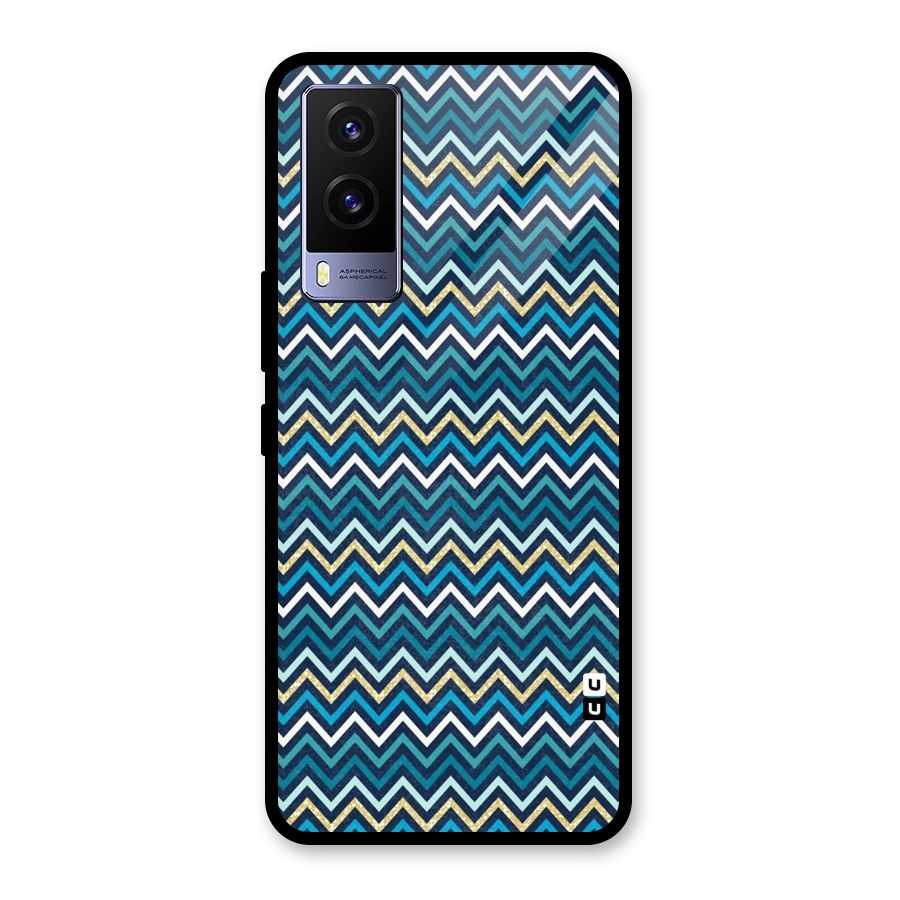 Blue Shades Chevron Pattern Glass Back Case for Vivo V21e 5G