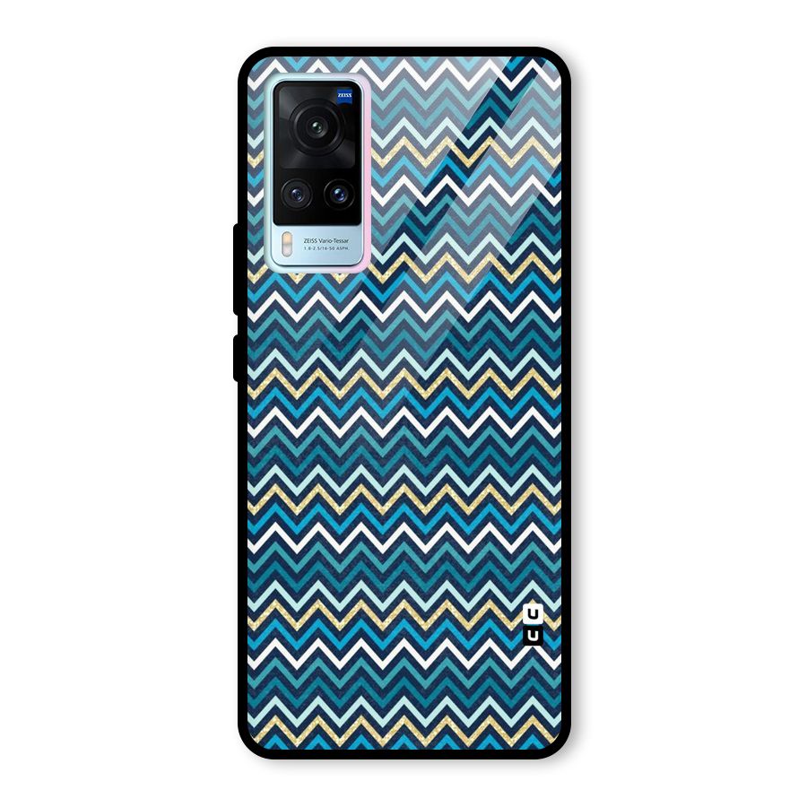 Blue Shades Chevron Pattern Glass Back Case for Vivo X60