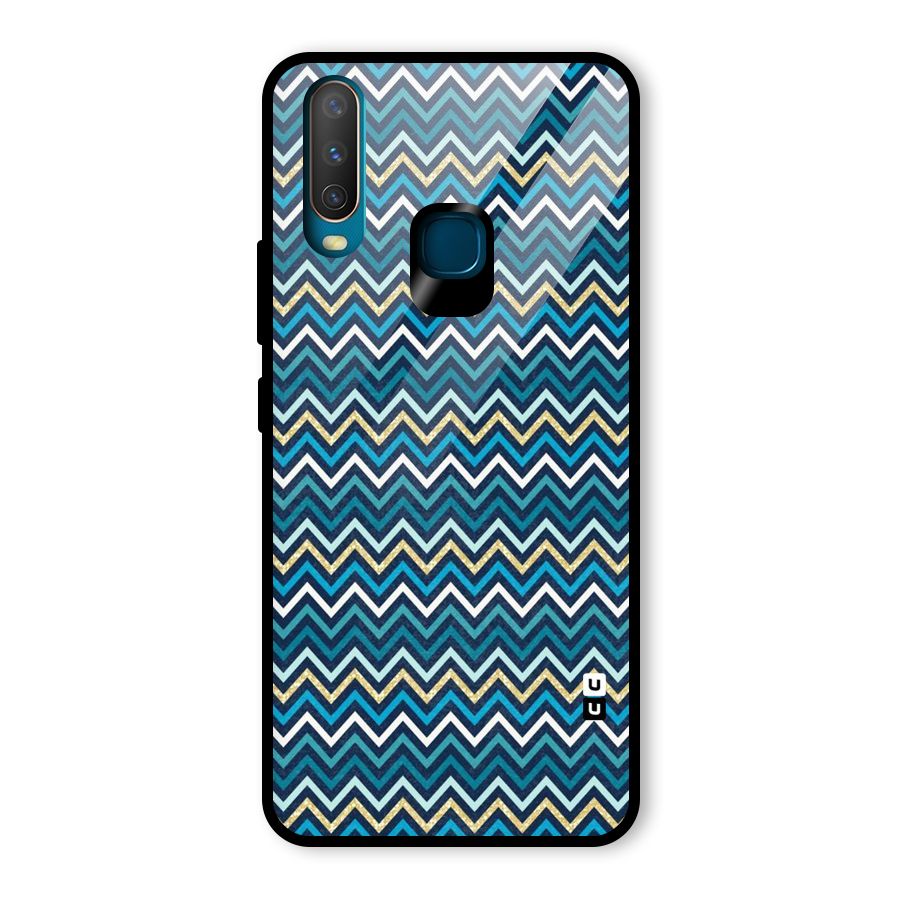 Blue Shades Chevron Pattern Glass Back Case for Vivo Y17