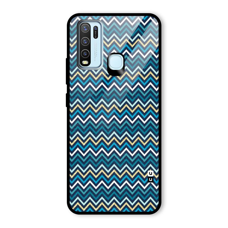Blue Shades Chevron Pattern Glass Back Case for Vivo Y50