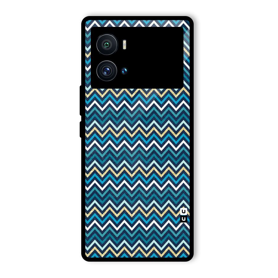 Blue Shades Chevron Pattern Glass Back Case for Vivo iQOO 9 Pro