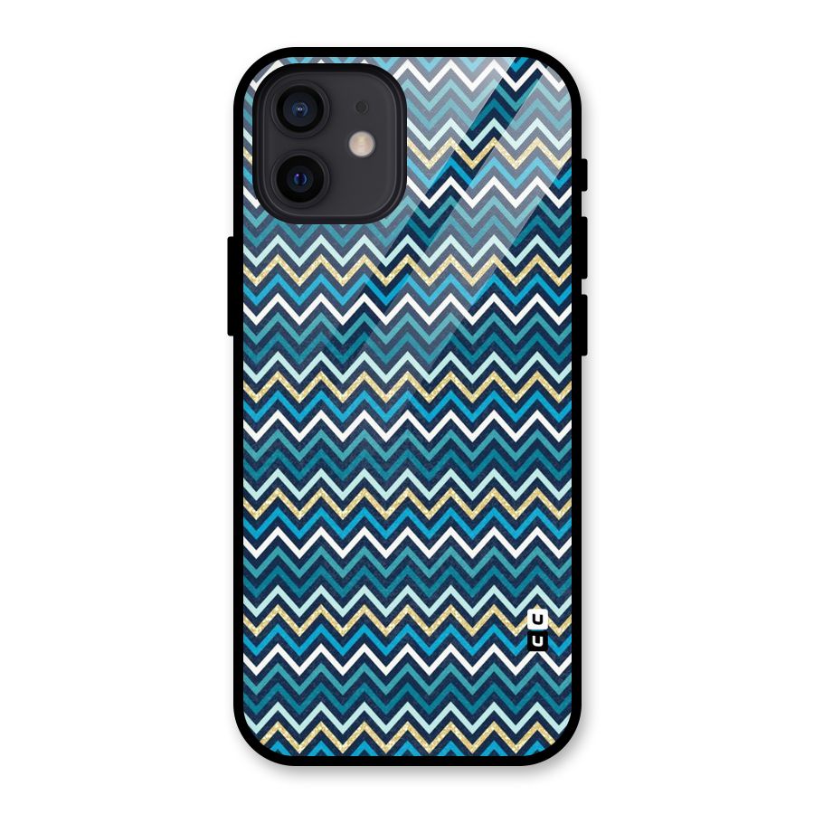 Blue Shades Chevron Pattern Glass Back Case for iPhone 12