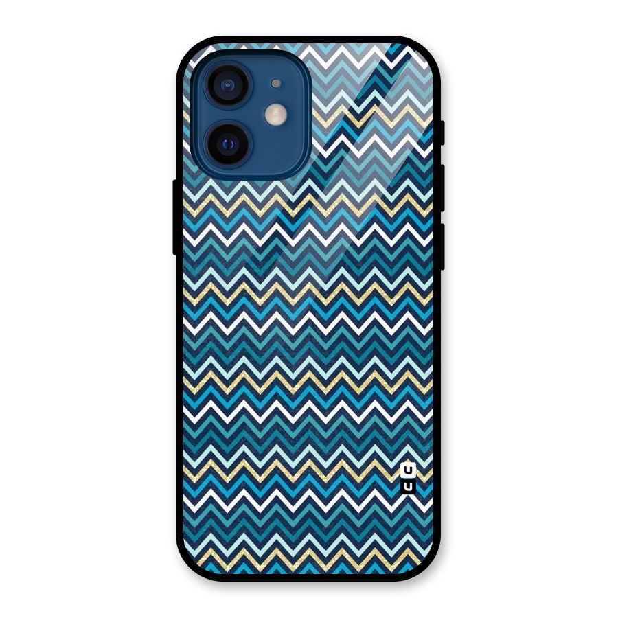 Blue Shades Chevron Pattern Glass Back Case for iPhone 12 Mini