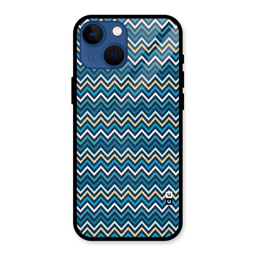 Blue Shades Chevron Pattern Glass Back Case for iPhone 13 Mini