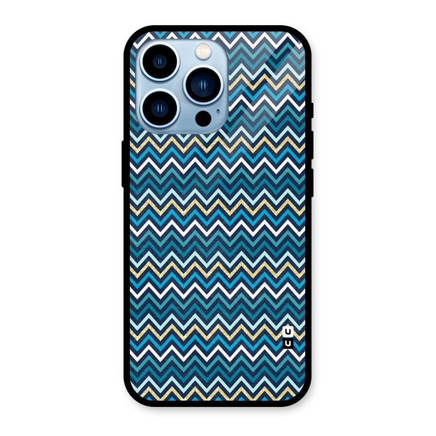Blue Shades Chevron Pattern Glass Back Case for iPhone 13 Pro