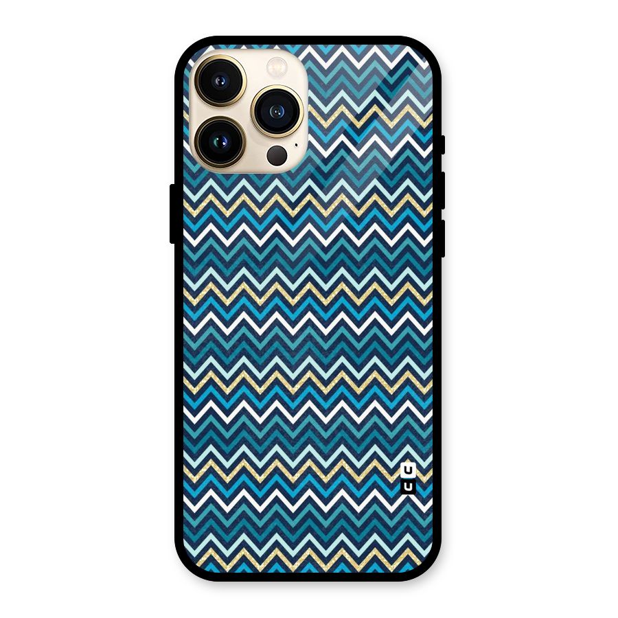 Blue Shades Chevron Pattern Glass Back Case for iPhone 13 Pro Max