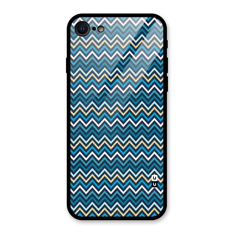 Blue Shades Chevron Pattern Glass Back Case for iPhone SE 2022