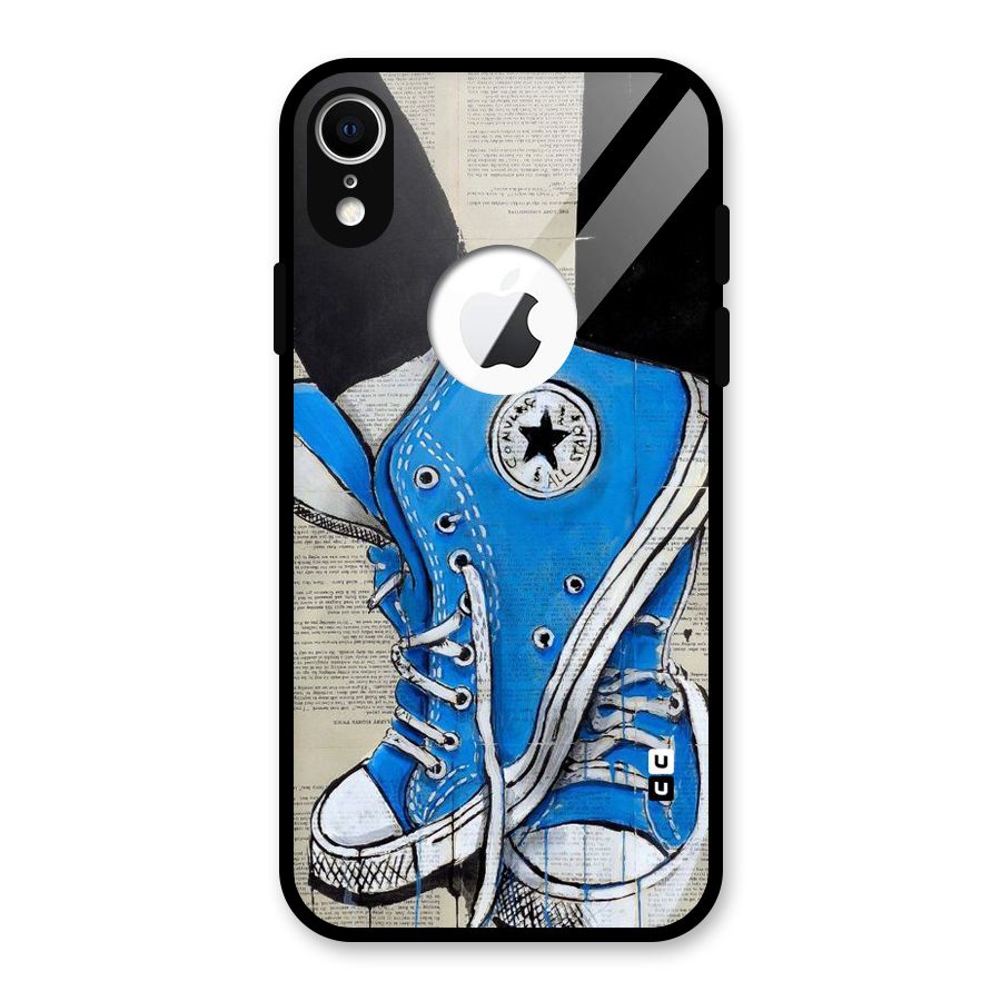 Blue Shoes Glass Back Case for iPhone XR Logo Cut