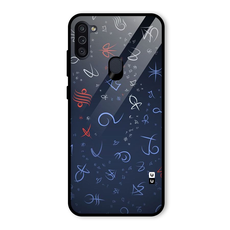 Blue Symbols Glass Back Case for Galaxy M11
