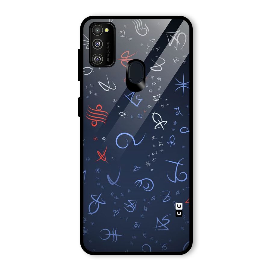 Blue Symbols Glass Back Case for Galaxy M30s