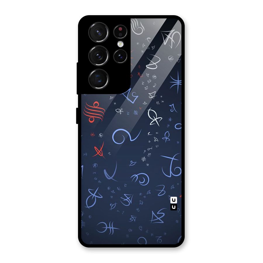 Blue Symbols Glass Back Case for Galaxy S21 Ultra 5G