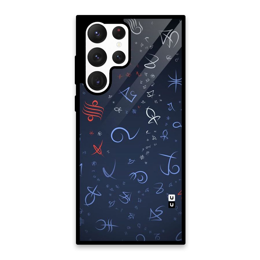 Blue Symbols Glass Back Case for Galaxy S22 Ultra 5G