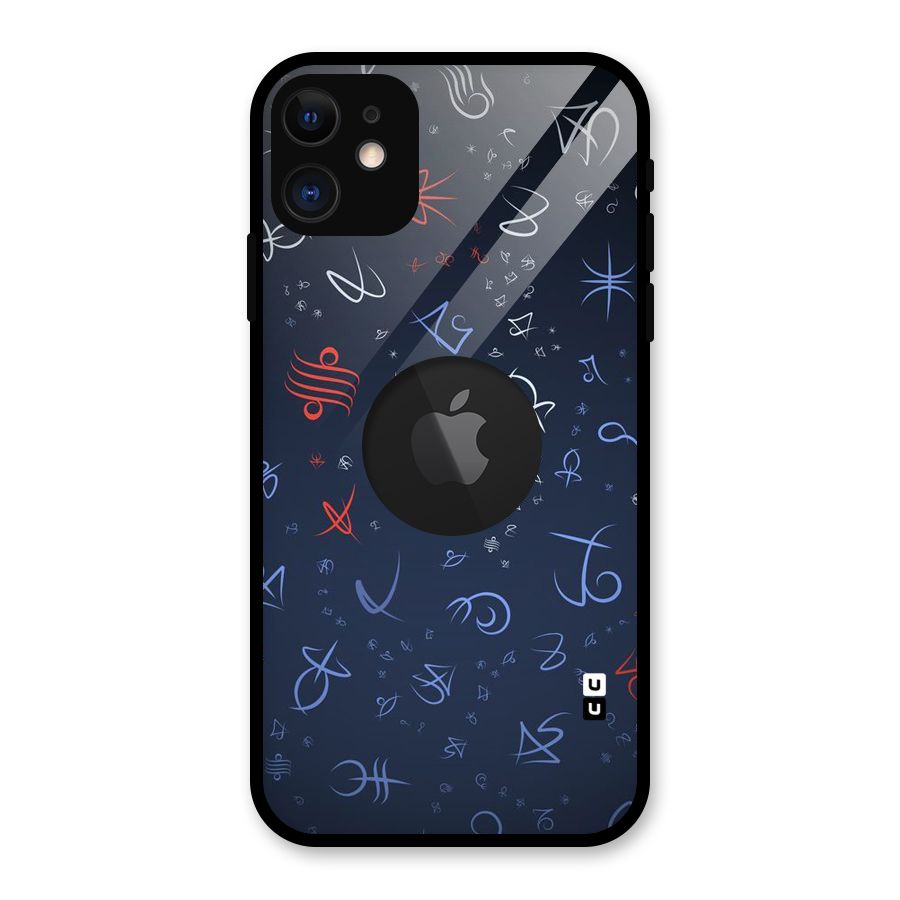 Blue Symbols Glass Back Case for iPhone 11 Logo Cut